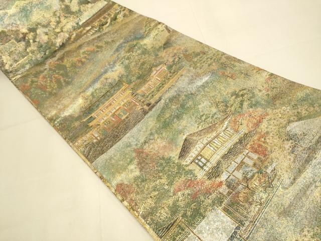 平和屋着物▼極上　西陣あさぎ　丸帯　京の四季　本金プラチナ二重箔　正絹　逸品　DABK7527du