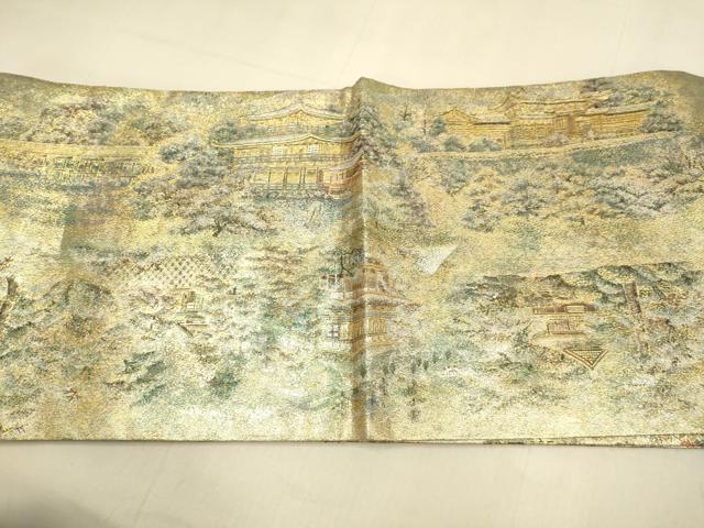 平和屋着物▼極上　西陣あさぎ　丸帯　京の四季　本金プラチナ二重箔　正絹　逸品　DABK7527du