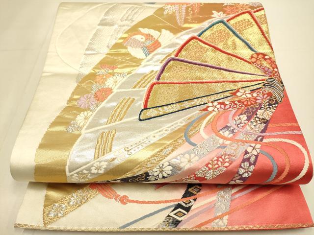 平和屋本店▼両面　六通柄袋帯　裂取御車紋　本金箔24K　正絹　逸品　DABK7531du
