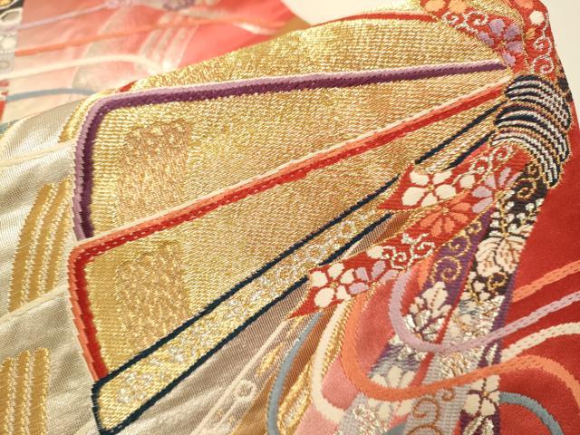 平和屋本店▼両面　六通柄袋帯　裂取御車紋　本金箔24K　正絹　逸品　DABK7531du