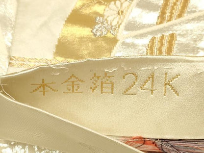 平和屋本店▼両面　六通柄袋帯　裂取御車紋　本金箔24K　正絹　逸品　DABK7531du