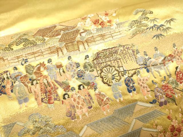 平和屋本店●六通柄袋帯　大名行列　金泥箔　正絹　逸品　DABK7532du