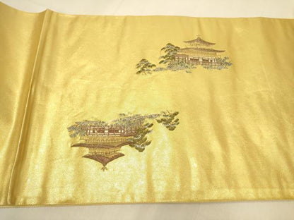 平和屋本店●六通柄袋帯　大名行列　金泥箔　正絹　逸品　DABK7532du