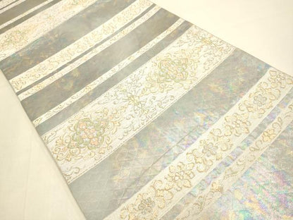 平和屋本店▼六通柄袋帯　横段花菱文　浮かし螺曜変箔　本金箔ささら　正絹　逸品　DABK7533du