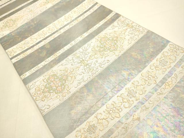 平和屋本店▼六通柄袋帯　横段花菱文　浮かし螺曜変箔　本金箔ささら　正絹　逸品　DABK7533du