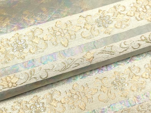 平和屋本店▼六通柄袋帯　横段花菱文　浮かし螺曜変箔　本金箔ささら　正絹　逸品　DABK7533du