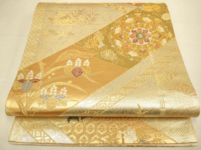 平和屋本店▼六通柄袋帯　正倉院花文　純金　二重箔　正絹　逸品　未使用　DABK7535du