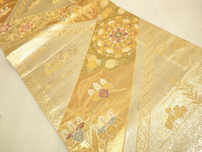 平和屋本店▼六通柄袋帯　正倉院花文　純金　二重箔　正絹　逸品　未使用　DABK7535du