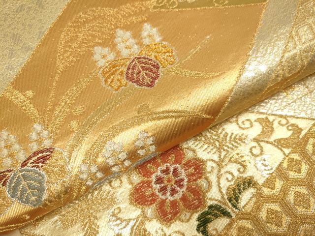 平和屋本店▼六通柄袋帯　正倉院花文　純金　二重箔　正絹　逸品　未使用　DABK7535du
