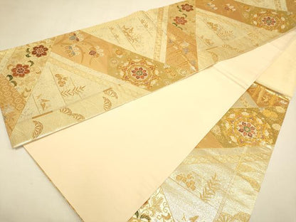 平和屋本店▼六通柄袋帯　正倉院花文　純金　二重箔　正絹　逸品　未使用　DABK7535du