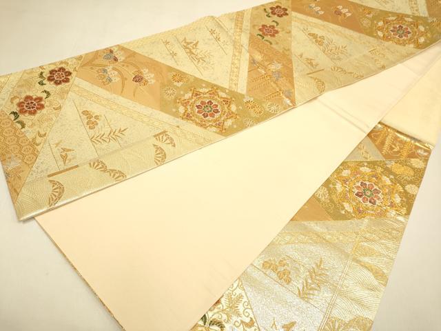 平和屋本店▼六通柄袋帯　正倉院花文　純金　二重箔　正絹　逸品　未使用　DABK7535du