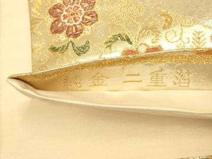 平和屋本店▼六通柄袋帯　正倉院花文　純金　二重箔　正絹　逸品　未使用　DABK7535du