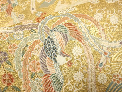 平和屋本店▼六通柄袋帯　九百錦　御所車鳳凰花文　本金箔　正絹　逸品　DABK7536du