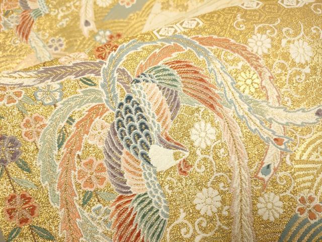 平和屋本店▼六通柄袋帯　九百錦　御所車鳳凰花文　本金箔　正絹　逸品　DABK7536du