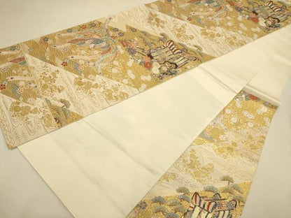 平和屋本店▼六通柄袋帯　九百錦　御所車鳳凰花文　本金箔　正絹　逸品　DABK7536du