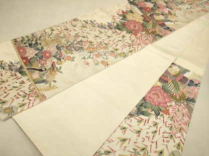 平和屋本店▼「美しいキモノ」お馴染みのメーカー となみ織物 本加賀友禅作家 百貫華峰 六通柄袋帯 孔雀花文 純金箔 正絹 逸品 DABK7538du