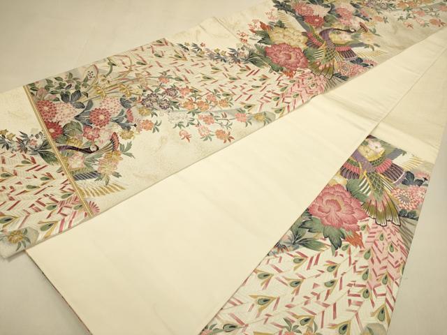 平和屋本店▼「美しいキモノ」お馴染みのメーカー となみ織物 本加賀友禅作家 百貫華峰 六通柄袋帯 孔雀花文 純金箔 正絹 逸品 DABK7538du