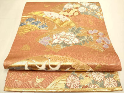 平和屋本店▼六通柄袋帯　琳派四季の調　本金箔　正絹　逸品　DABK7540du