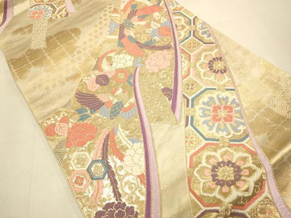 平和屋本店▼六通柄袋帯　唐織　鳳凰吉祥花文　本金箔錦　二重織　正絹　逸品　DABK7546du