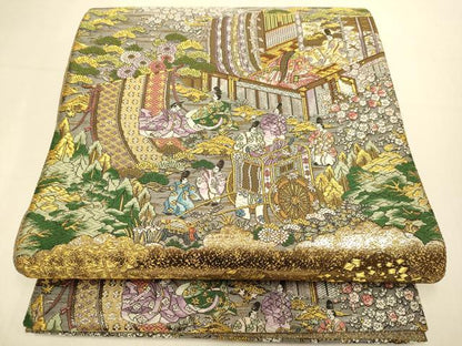 平和屋本店▼西陣　廣部商事謹製　全通柄袋帯　京洛祇園祭還絵巻　弐拾四金箔使用　上代68万　正絹　逸品　DABK7552du