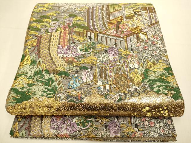 平和屋本店▼西陣　廣部商事謹製　全通柄袋帯　京洛祇園祭還絵巻　弐拾四金箔使用　上代68万　正絹　逸品　DABK7552du