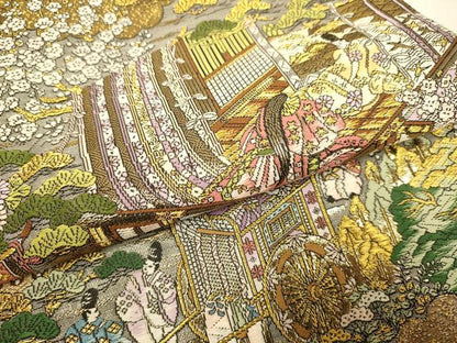 平和屋本店▼西陣　廣部商事謹製　全通柄袋帯　京洛祇園祭還絵巻　弐拾四金箔使用　上代68万　正絹　逸品　DABK7552du