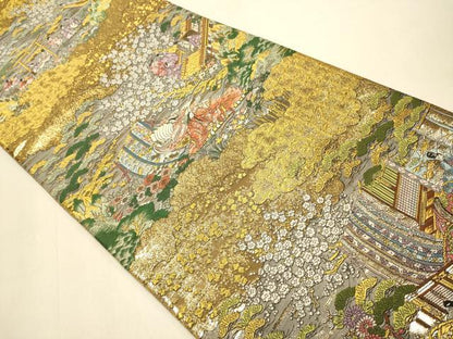 平和屋本店▼西陣　廣部商事謹製　全通柄袋帯　京洛祇園祭還絵巻　弐拾四金箔使用　上代68万　正絹　逸品　DABK7552du