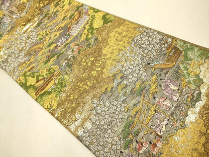 平和屋本店▼西陣　廣部商事謹製　全通柄袋帯　京洛祇園祭還絵巻　弐拾四金箔使用　上代68万　正絹　逸品　DABK7552du