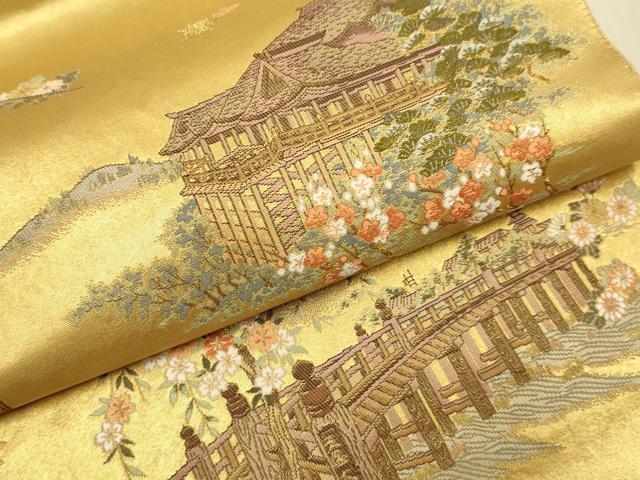 平和屋本店●太鼓柄袋帯　京百景絵図　金泥箔　本金箔　正絹　逸品　DABK7559du