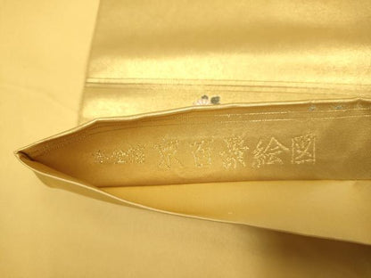 平和屋本店●太鼓柄袋帯　京百景絵図　金泥箔　本金箔　正絹　逸品　DABK7559du