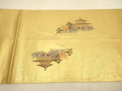 平和屋本店●太鼓柄袋帯　京百景絵図　金泥箔　本金箔　正絹　逸品　DABK7559du