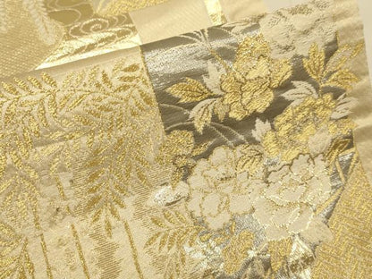 平和屋本店▼六通柄袋帯　草花文　プラチナ24k織　正絹　逸品　DABK7560du