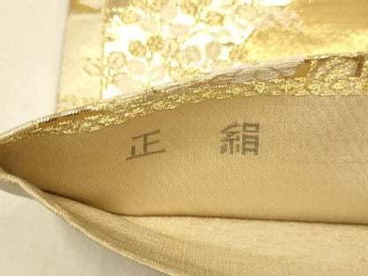 平和屋本店▼六通柄袋帯　草花文　プラチナ24k織　正絹　逸品　DABK7560du