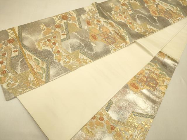 平和屋本店▼六通柄袋帯　御所車花文　純金二重引箔織　正絹　逸品　DABK7561du