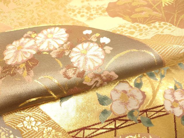平和屋本店▼六通柄袋帯　乾山道長扇面散らし　純金二重箔　正絹　逸品　DABK7568du