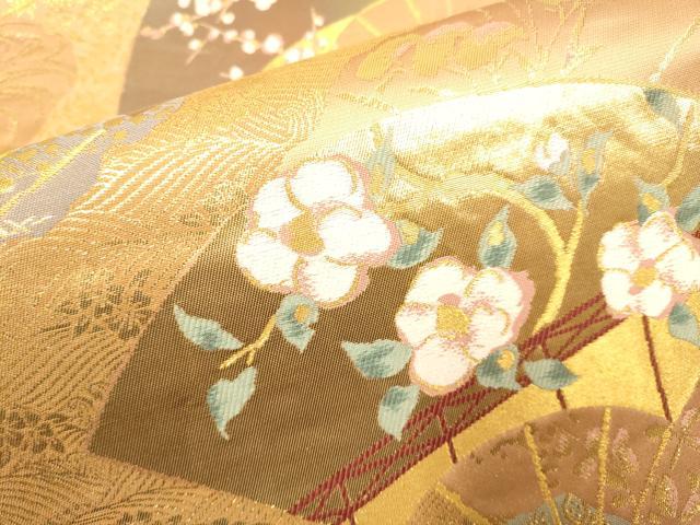 平和屋本店▼六通柄袋帯　乾山道長扇面散らし　純金二重箔　正絹　逸品　DABK7568du