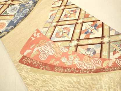 平和屋本店▼六通柄袋帯　唐織　双鶴菱吉祥花文　九百錦純金箔24K　正絹　逸品　DABK7570du