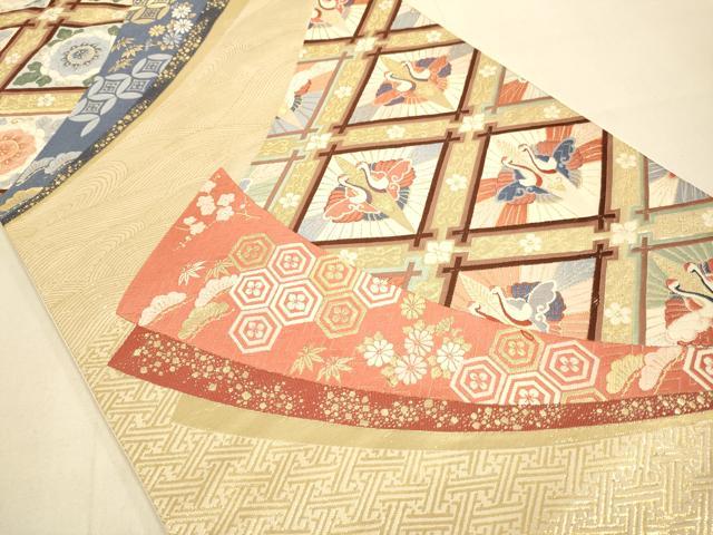 平和屋本店▼六通柄袋帯　唐織　双鶴菱吉祥花文　九百錦純金箔24K　正絹　逸品　DABK7570du