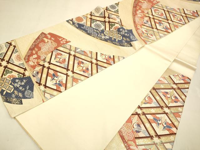 平和屋本店▼六通柄袋帯　唐織　双鶴菱吉祥花文　九百錦純金箔24K　正絹　逸品　DABK7570du