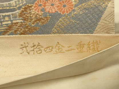 平和屋本店▼六通柄袋帯　地紙重ね風景文　弐拾四金二重織　正絹　逸品　DABK7573du