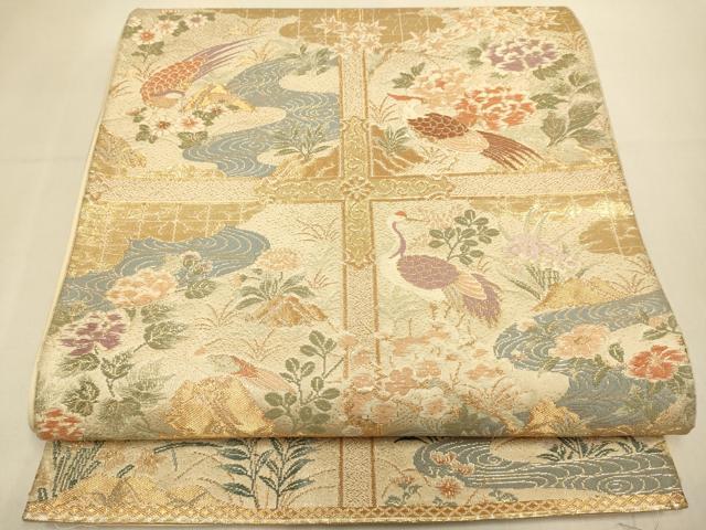 平和屋本店▼六通柄袋帯　天井花鳥文　本金箔24K　正絹　逸品　DABK7574du