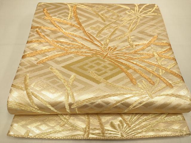 平和屋本店▼六通柄袋帯　若松　本金箔　正絹　逸品　DABK7575du