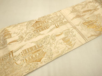 平和屋本店▼全通柄袋帯　風景文　本金箔　正絹　逸品　DABK7583du