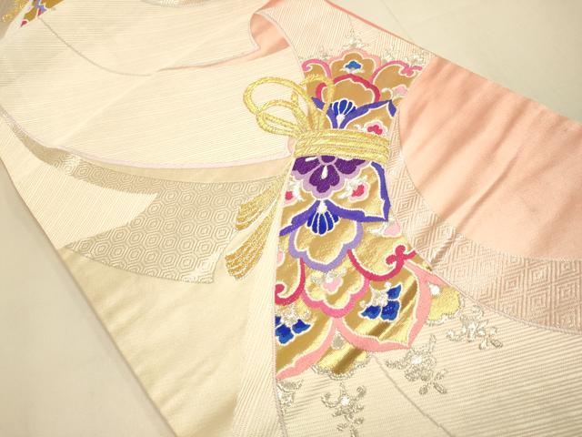 平和屋本店▼六通柄袋帯　束ね熨斗花文　K24金箔二重織　正絹　逸品　DABK7584du