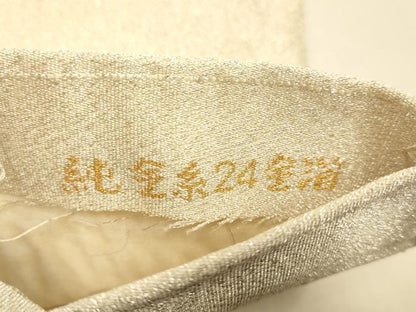 平和屋本店▼綴れ　太鼓柄袋帯　色紙花鳥文　純金糸24金箔　正絹　逸品　DABK7585du