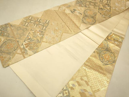 平和屋本店▼六通柄袋帯　檜垣蒔絵文　純金箔　手織二重箔　正絹　逸品　DABK7589du