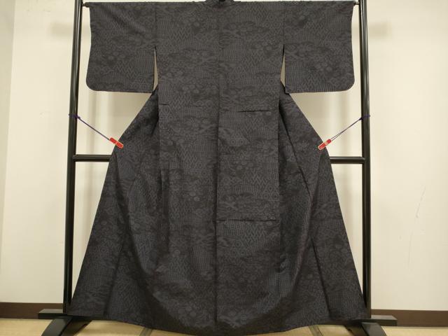 平和屋着物▽結城紬　単衣　80亀甲　切嵌吉祥花文　正絹　逸品　DABK7739du
