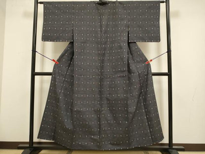 平和屋着物▽上質な紬　単衣　琉球絣文様　正絹　逸品　DABK7742du