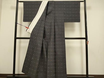 平和屋着物▽上質な紬　単衣　琉球絣文様　正絹　逸品　DABK7742du