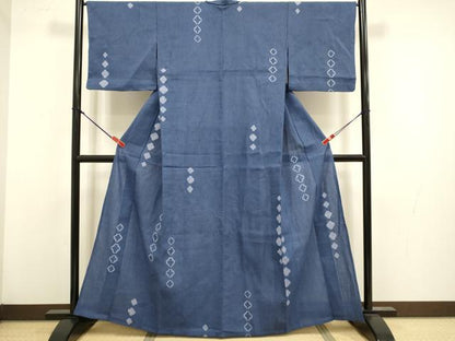 平和屋着物＊夏物　小紋・浴衣兼用　絞り　抽象文様　綿麻　逸品　DABK7753du
